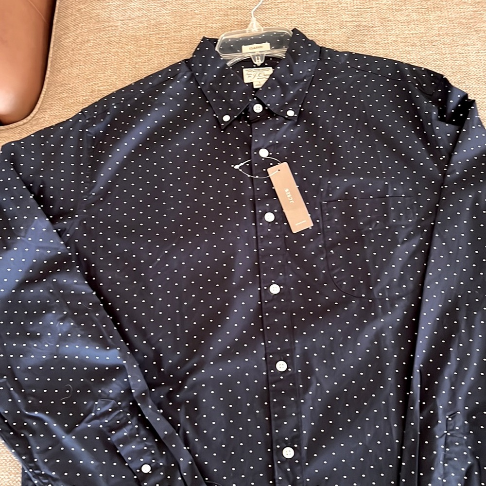 J.Crew Poplin men’s shirt, size L, navy with white dots